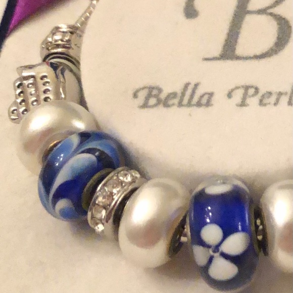 Bella Perlina Silver Art Glass SlCharm Bracelet Blue Bella Pelina - Picture 11 of 16